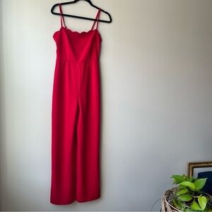 Trixxi Women's SMALL Sexy Red Jumpsuit Scalloped Neckline Adjustable Straps